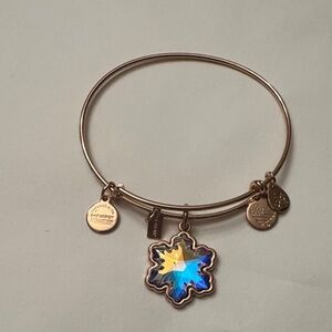 Alex and Ani Rose Gold Bangle Bracelet with Crystal Snowflake Charm